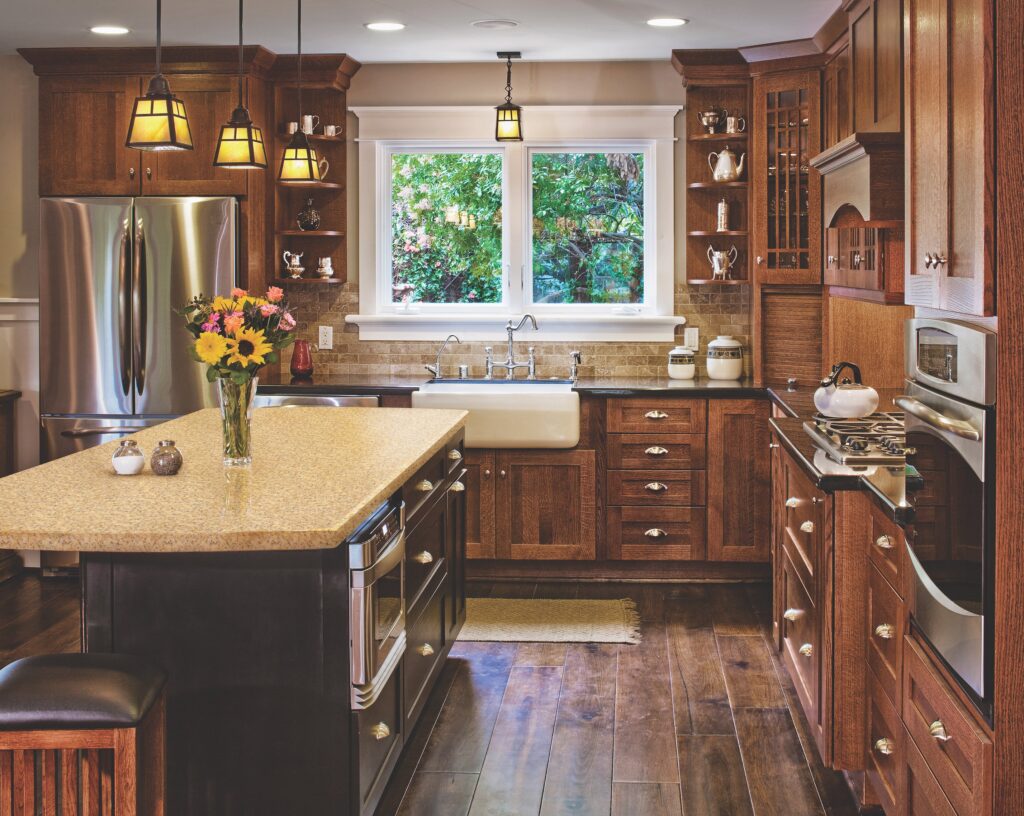 Hardwood floors and cabinets in kitchen